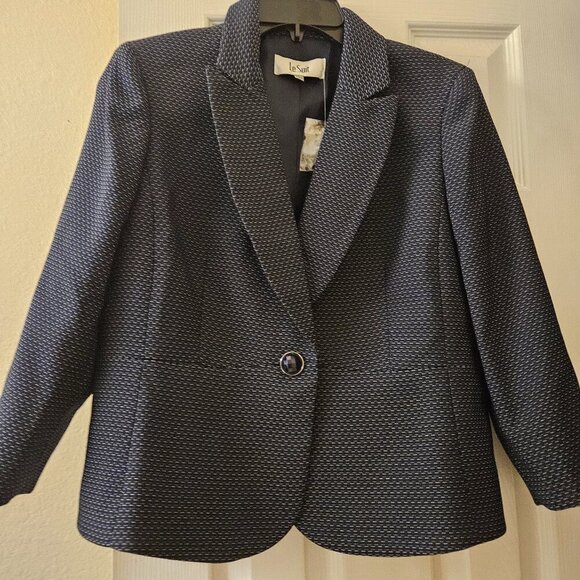NWT Le Suit Career Office Wear Navy Blue Small Polka Dot Blazer Peplum Jacket 8 - Picture 1 of 11